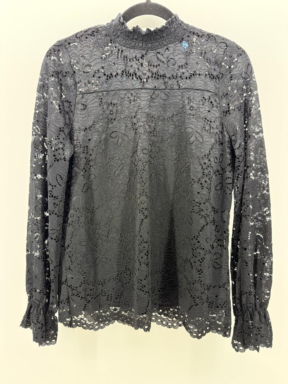 Black Lace Mock Neck Long Sleeve Blouse